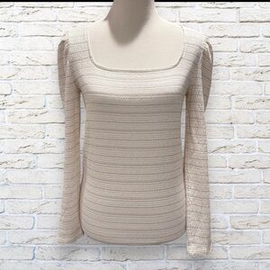 LOFT Textured White and Gold threading Long Sleeve Shirt Top - Size Medium